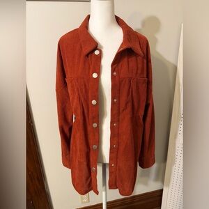 Women's Button Down Corduroy Shirt - Rust/Deep Orange